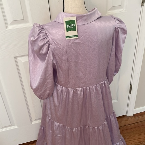 Lavender Midi Shirt Dress Large Pants Store NWT Ruffled Button Front Collared - Picture 6 of 9
